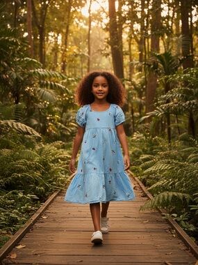 Zac Posen Light Blue Floral Embroidered Puff-Sleeve Dress